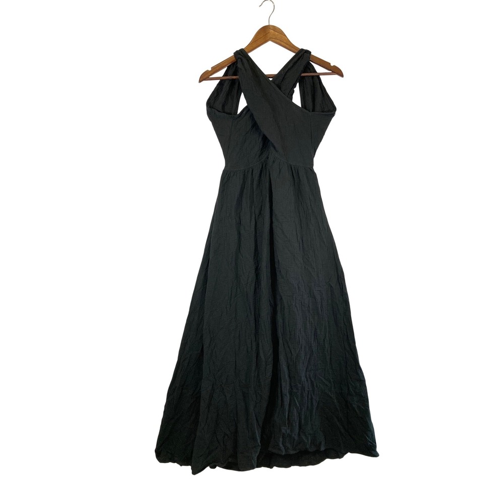 Boho Chic Curve Womens 2XL Black Textured Cotton Halter Open Back Maxi Dress